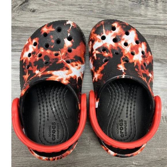 Crocs Toddler C5 Classic Clog Fire Tie Dye Red Black Flame Slip On Shoes - Picture 5 of 7
